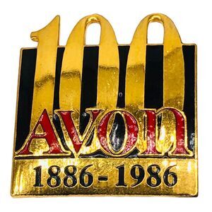 VTG Avon 100 Years ￼Pin Centennial ￼Black Red Gold Tone Enamel Lapel Hat 1986